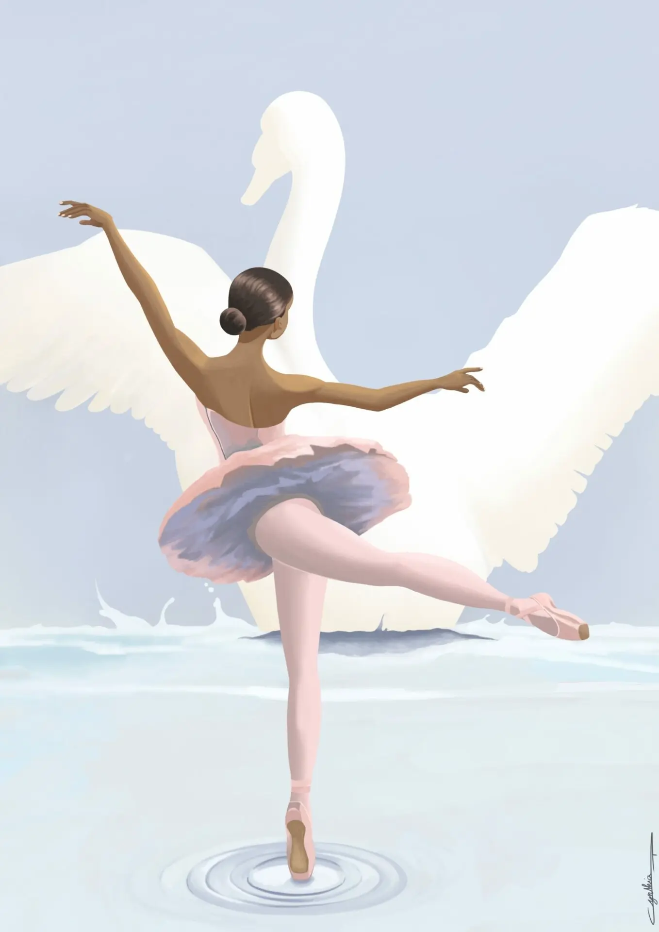 Illustration danseuse étoile lac des cygnes, illustration jeunesse par Cynthia Artstudio